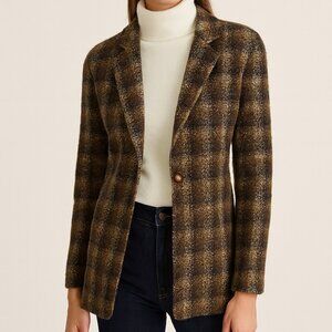 Vintage Coldwater Creek Plaid Wool Blazer Brown Tailored Jacket Approx Size Larg